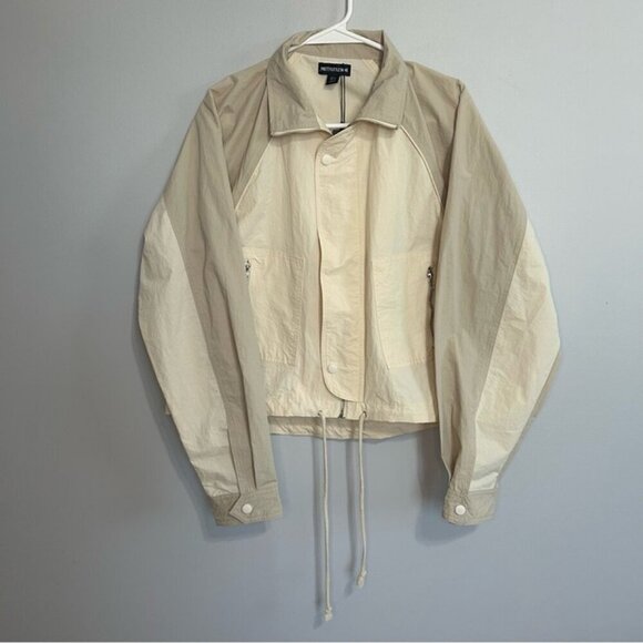 NWT PrettyLittleThing Stone Texture Shell Tracksuit Jacket Beige Cream Size 4 - Picture 3 of 8